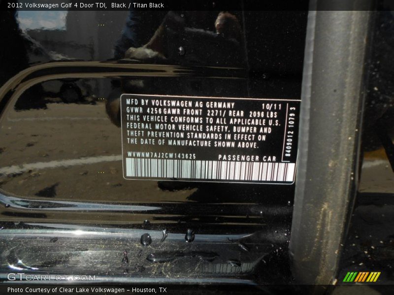 Black / Titan Black 2012 Volkswagen Golf 4 Door TDI