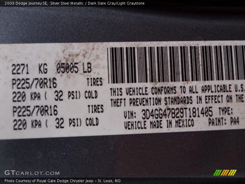 Silver Steel Metallic / Dark Slate Gray/Light Graystone 2009 Dodge Journey SE