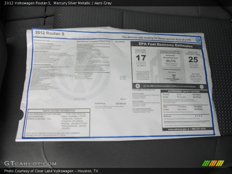  2012 Routan S Window Sticker