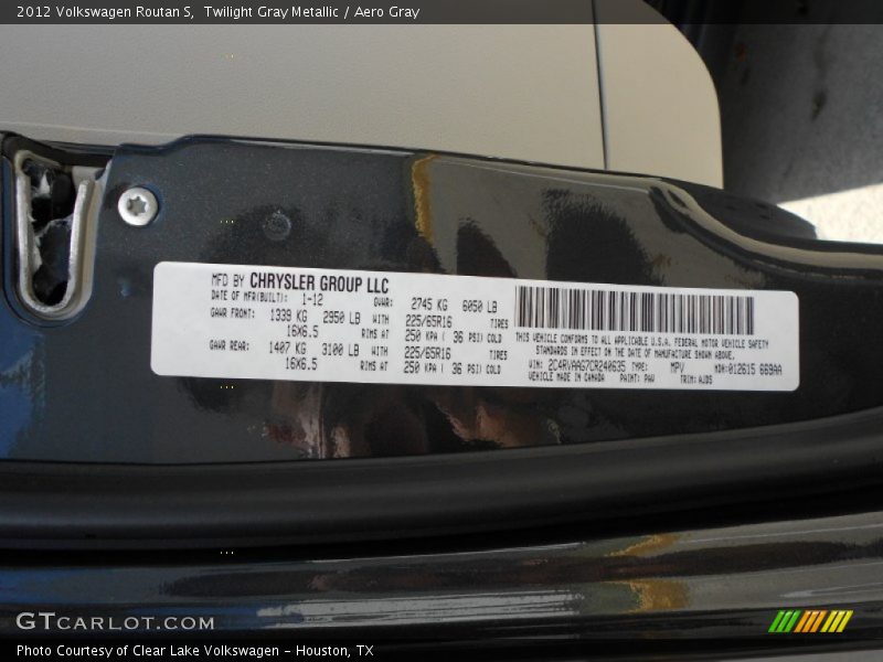 2012 Routan S Twilight Gray Metallic Color Code PAV