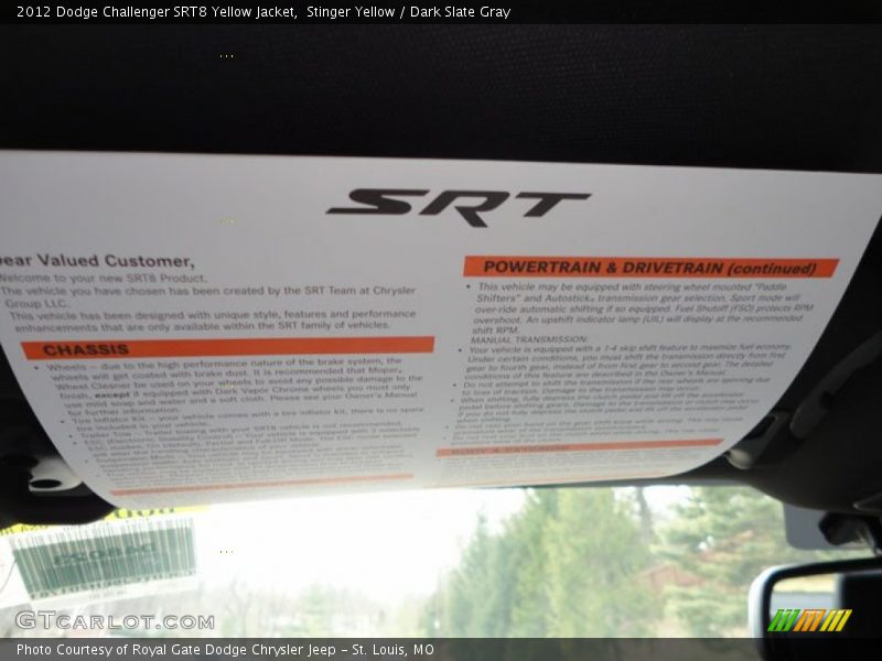 Stinger Yellow / Dark Slate Gray 2012 Dodge Challenger SRT8 Yellow Jacket