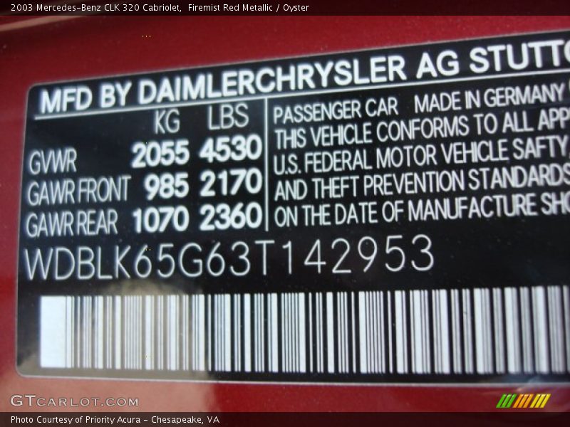 Firemist Red Metallic / Oyster 2003 Mercedes-Benz CLK 320 Cabriolet