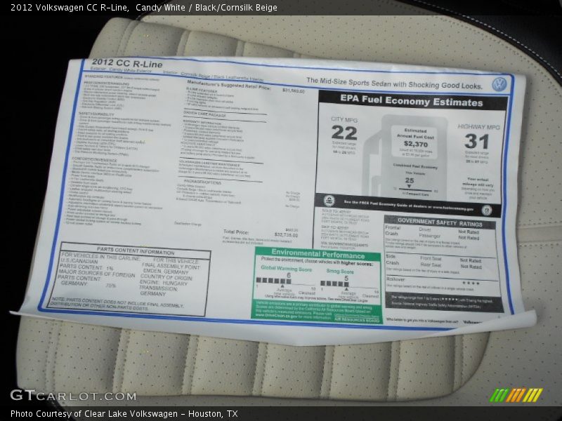  2012 CC R-Line Window Sticker