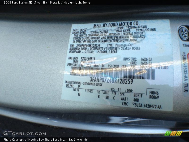 Silver Birch Metallic / Medium Light Stone 2008 Ford Fusion SE