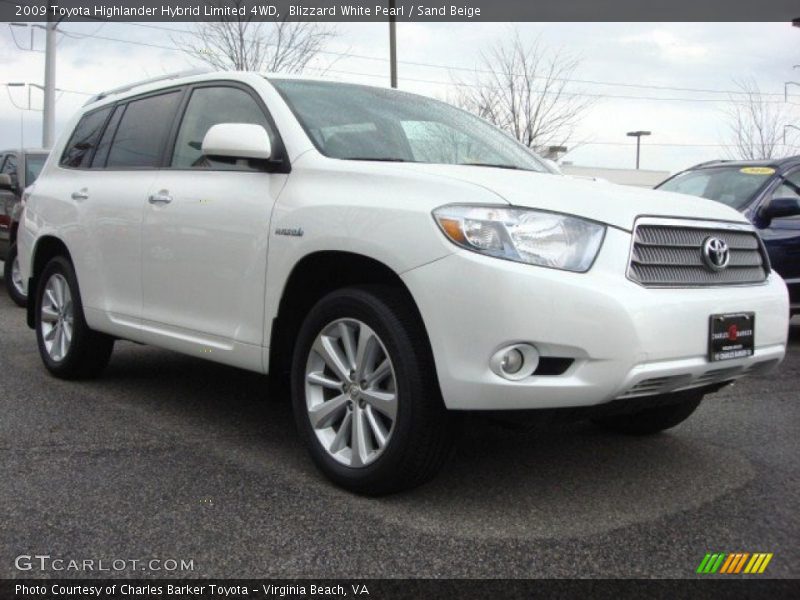 Blizzard White Pearl / Sand Beige 2009 Toyota Highlander Hybrid Limited 4WD