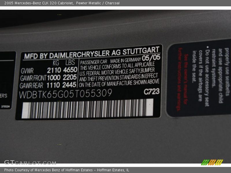 Pewter Metallic / Charcoal 2005 Mercedes-Benz CLK 320 Cabriolet