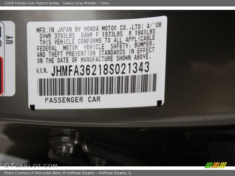 Galaxy Gray Metallic / Ivory 2008 Honda Civic Hybrid Sedan