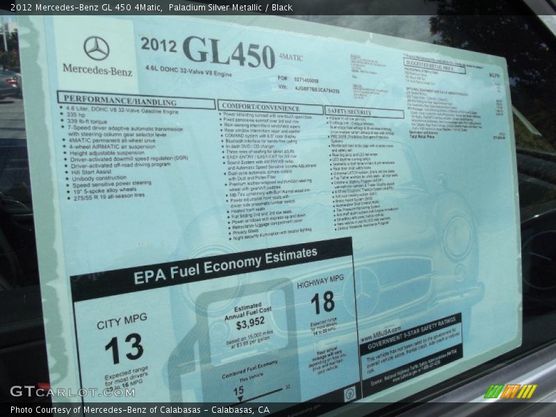 Paladium Silver Metallic / Black 2012 Mercedes-Benz GL 450 4Matic