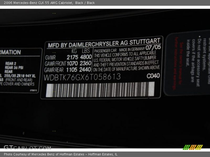 2006 CLK 55 AMG Cabriolet Black Color Code 040