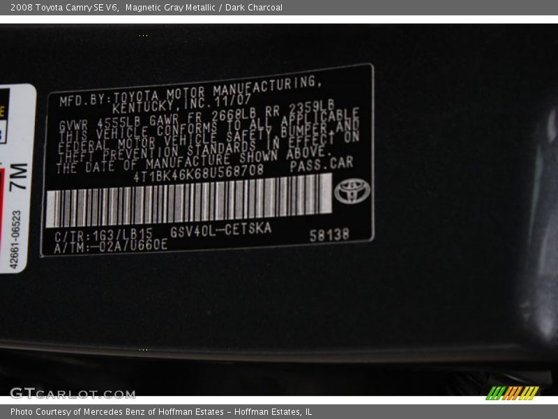 Magnetic Gray Metallic / Dark Charcoal 2008 Toyota Camry SE V6