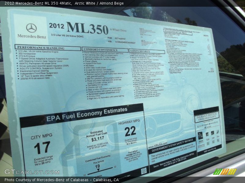 Arctic White / Almond Beige 2012 Mercedes-Benz ML 350 4Matic
