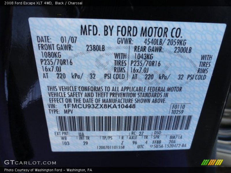 Black / Charcoal 2008 Ford Escape XLT 4WD