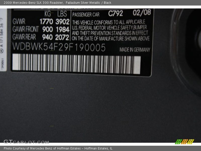 Palladium Silver Metallic / Black 2009 Mercedes-Benz SLK 300 Roadster
