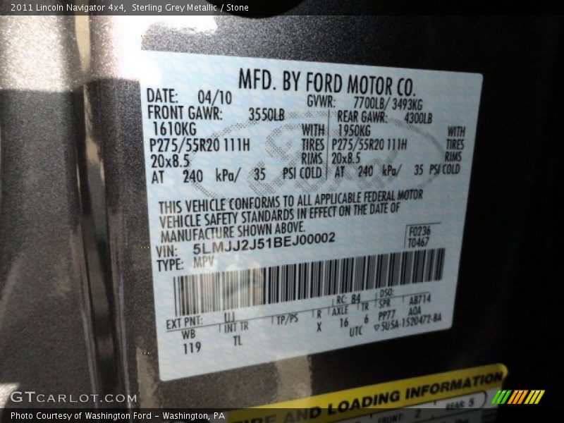 Sterling Grey Metallic / Stone 2011 Lincoln Navigator 4x4