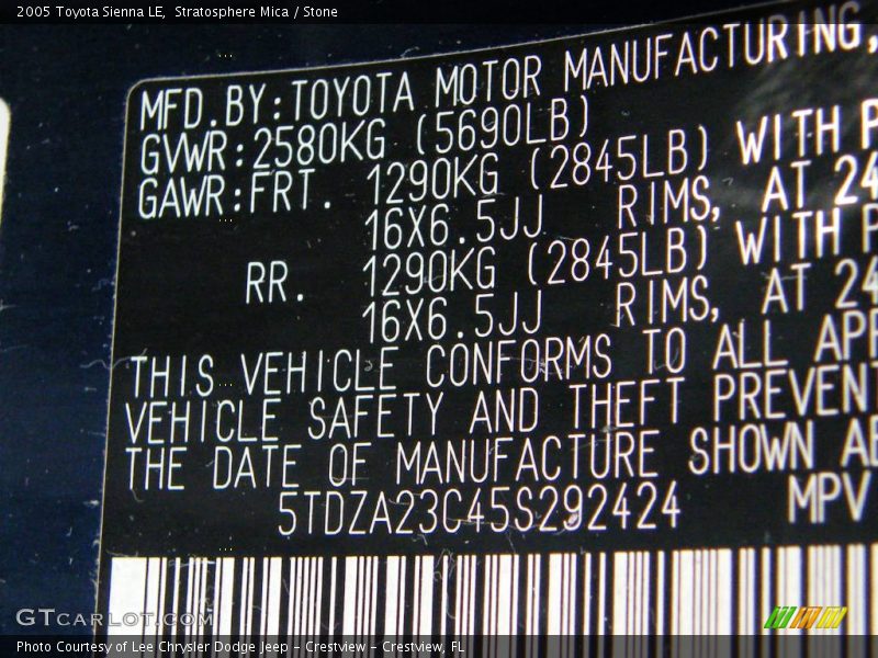Stratosphere Mica / Stone 2005 Toyota Sienna LE