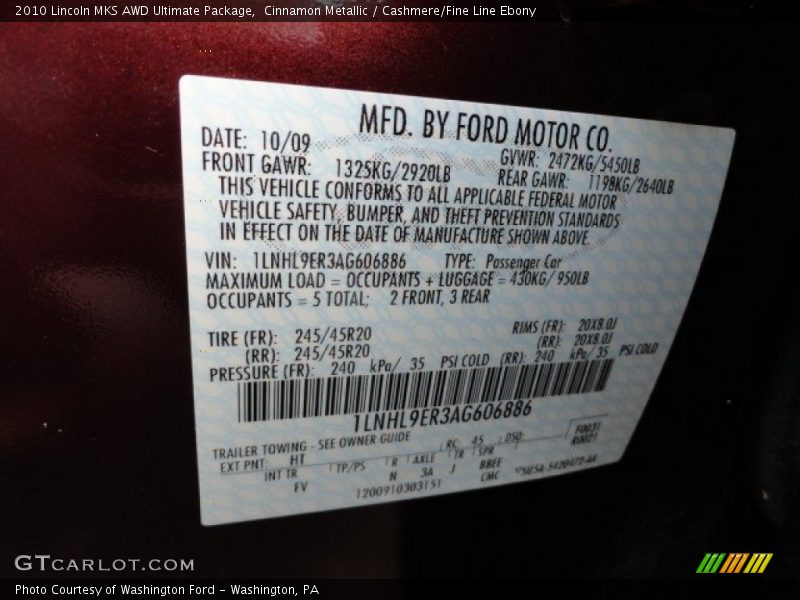 Cinnamon Metallic / Cashmere/Fine Line Ebony 2010 Lincoln MKS AWD Ultimate Package