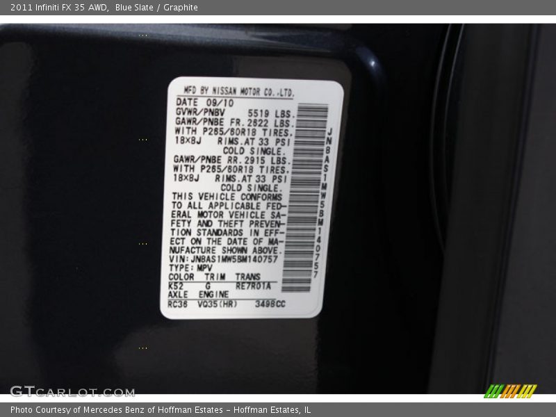 Blue Slate / Graphite 2011 Infiniti FX 35 AWD