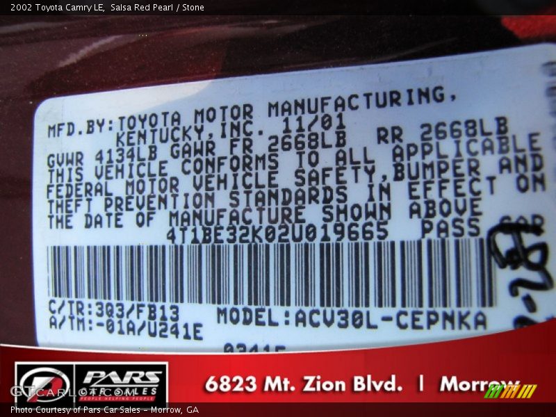 Salsa Red Pearl / Stone 2002 Toyota Camry LE