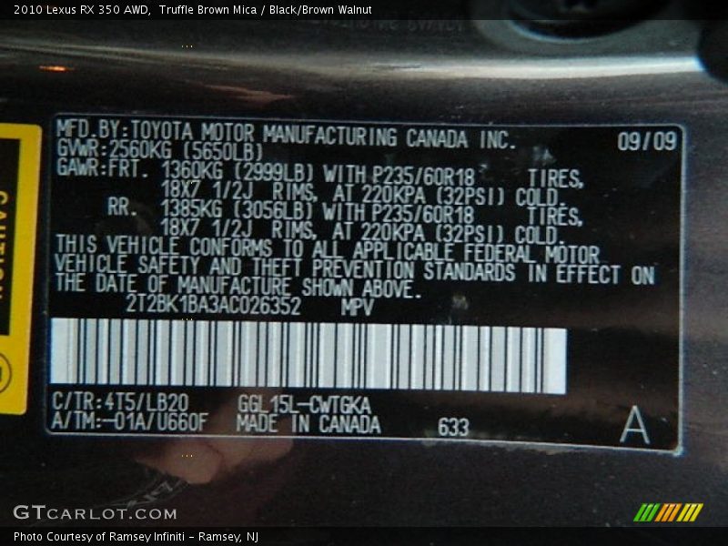 Truffle Brown Mica / Black/Brown Walnut 2010 Lexus RX 350 AWD