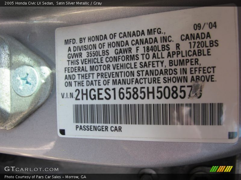 Satin Silver Metallic / Gray 2005 Honda Civic LX Sedan