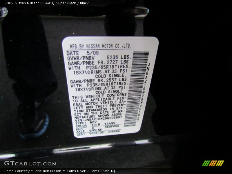 Super Black / Black 2009 Nissan Murano SL AWD