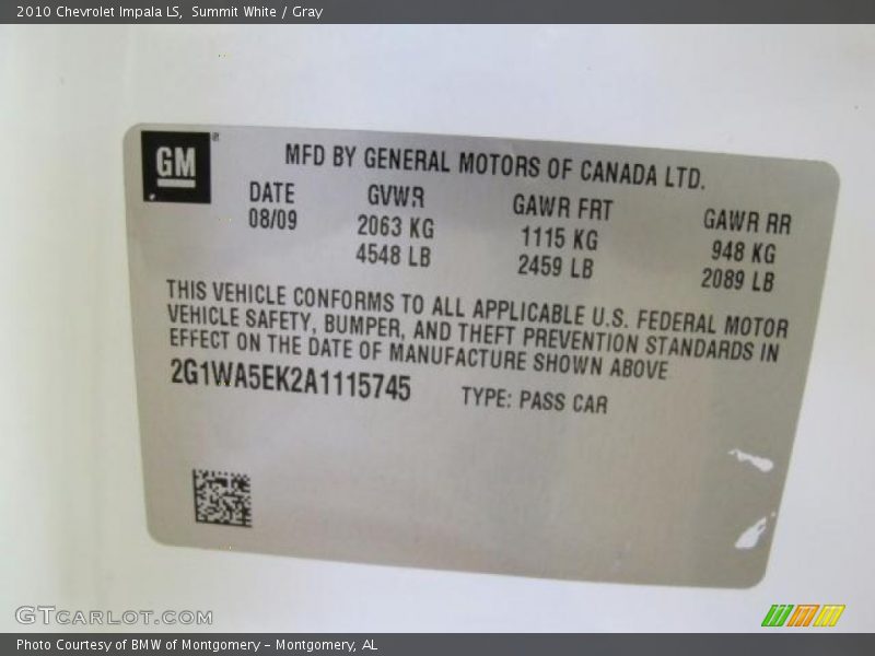 Summit White / Gray 2010 Chevrolet Impala LS