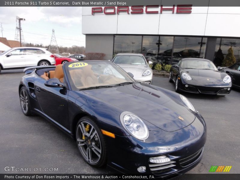 Dark Blue Metallic / Sand Beige 2011 Porsche 911 Turbo S Cabriolet