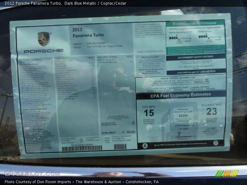  2012 Panamera Turbo Window Sticker