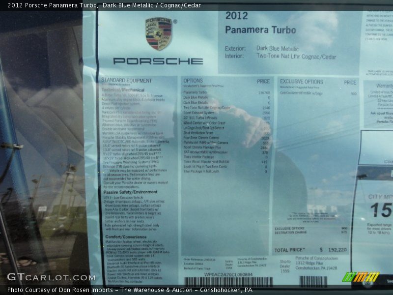  2012 Panamera Turbo Window Sticker