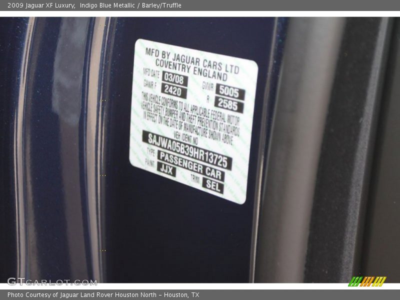 2009 XF Luxury Indigo Blue Metallic Color Code JJX
