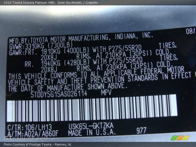 Silver Sky Metallic / Graphite 2010 Toyota Sequoia Platinum 4WD
