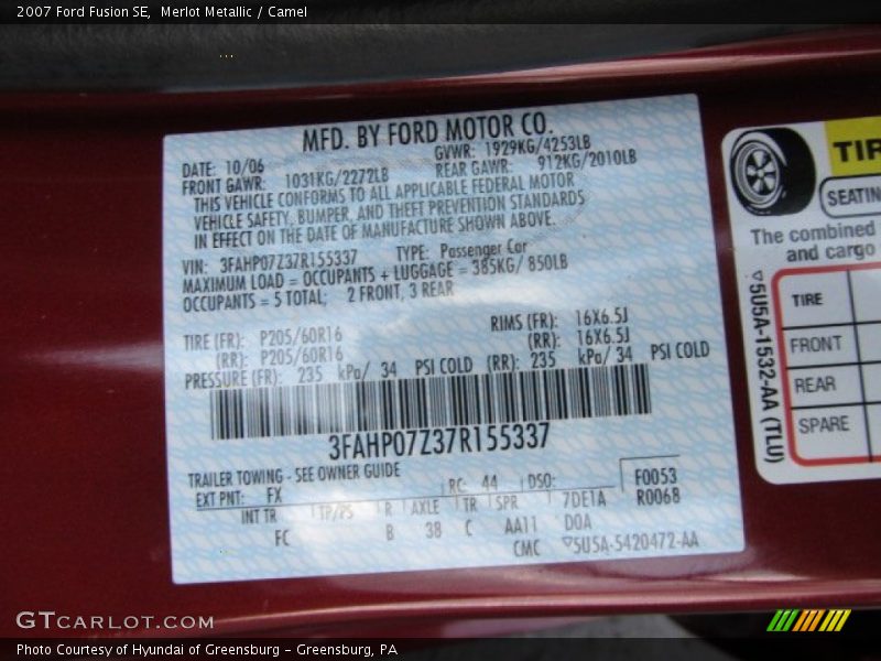 2007 Fusion SE Merlot Metallic Color Code FX
