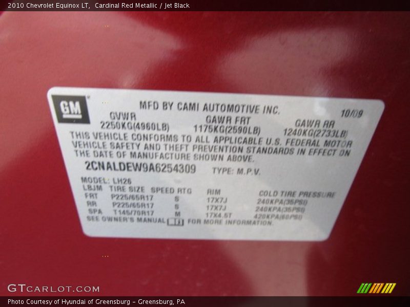 Cardinal Red Metallic / Jet Black 2010 Chevrolet Equinox LT