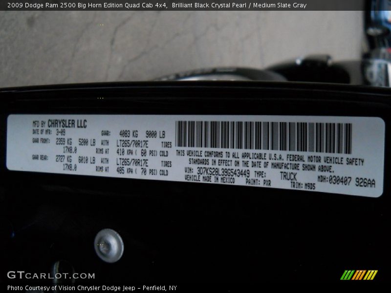 Brilliant Black Crystal Pearl / Medium Slate Gray 2009 Dodge Ram 2500 Big Horn Edition Quad Cab 4x4