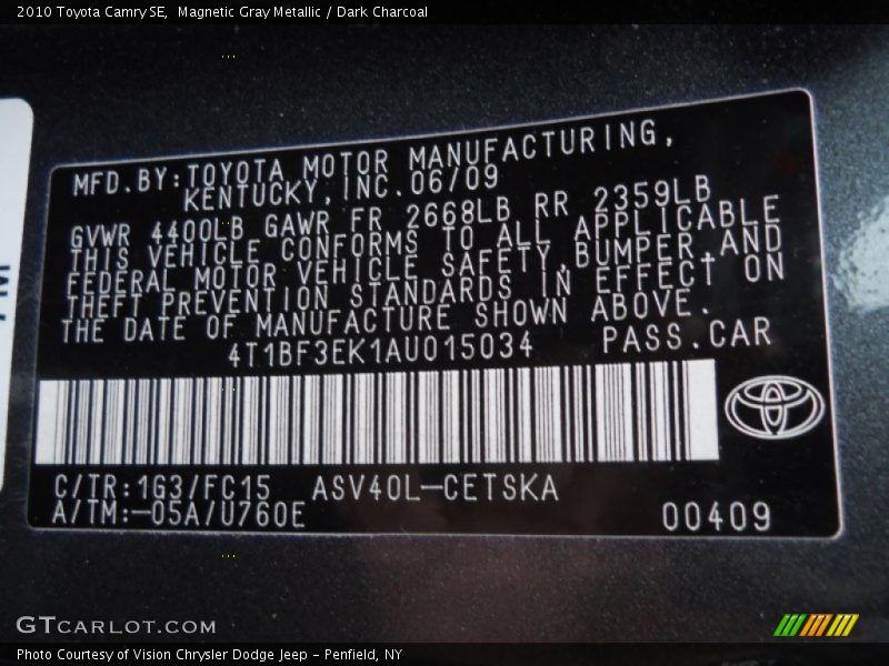 Magnetic Gray Metallic / Dark Charcoal 2010 Toyota Camry SE