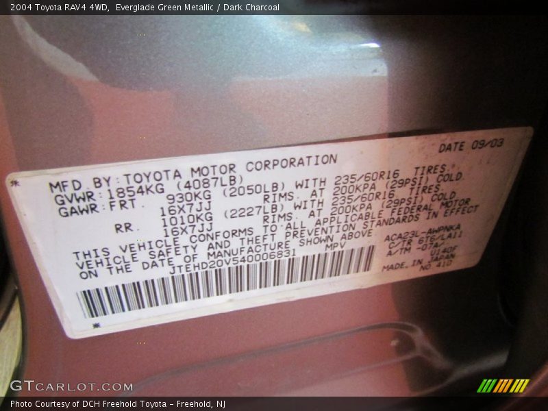 Everglade Green Metallic / Dark Charcoal 2004 Toyota RAV4 4WD