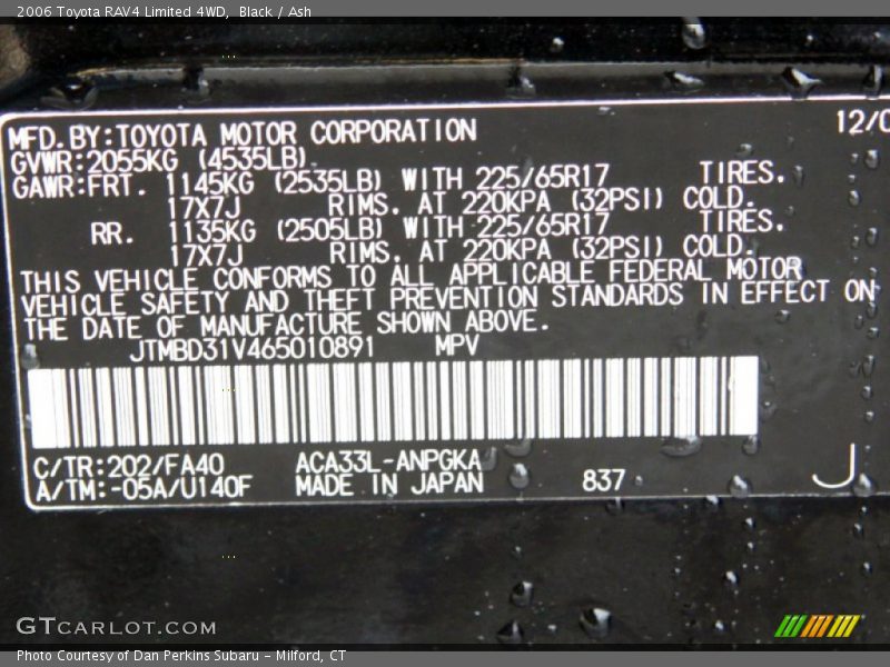 Black / Ash 2006 Toyota RAV4 Limited 4WD