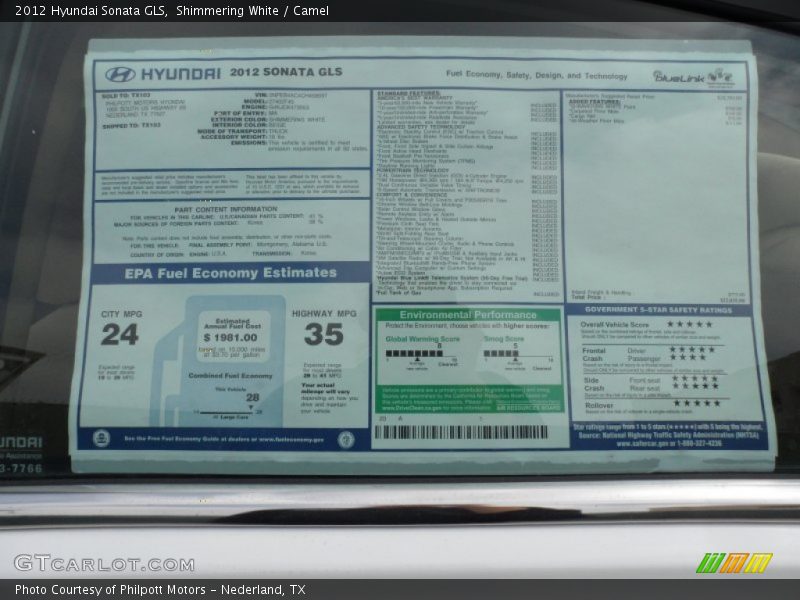 Shimmering White / Camel 2012 Hyundai Sonata GLS