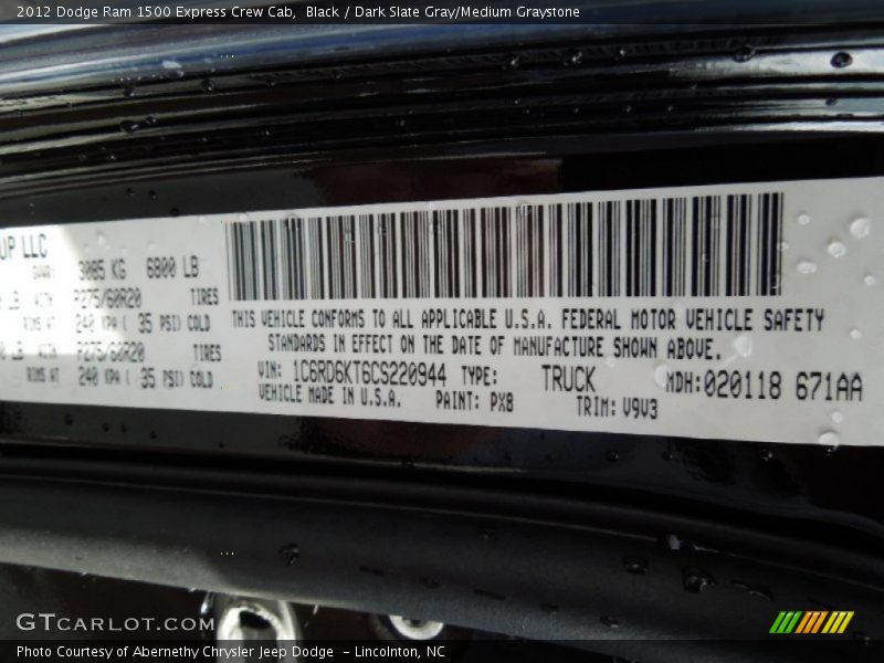 Black / Dark Slate Gray/Medium Graystone 2012 Dodge Ram 1500 Express Crew Cab