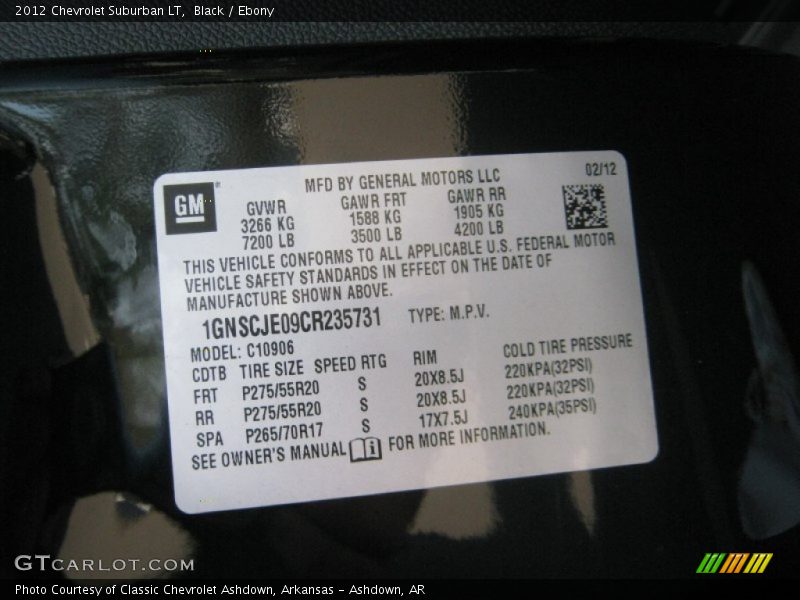 Black / Ebony 2012 Chevrolet Suburban LT