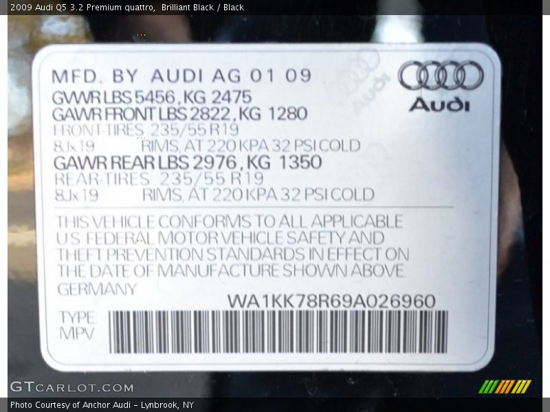Brilliant Black / Black 2009 Audi Q5 3.2 Premium quattro