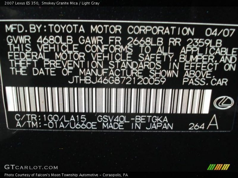 Smokey Granite Mica / Light Gray 2007 Lexus ES 350