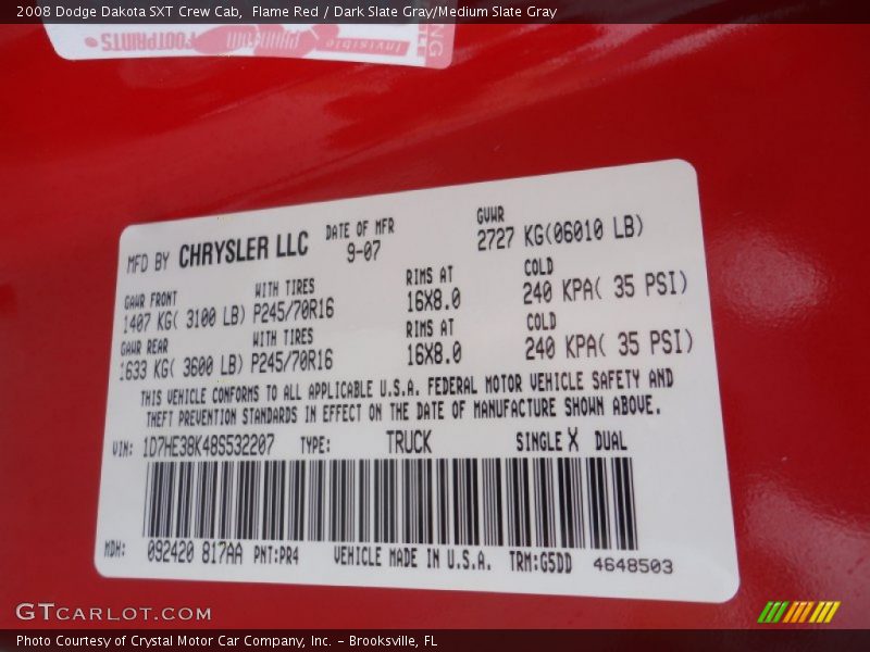 Flame Red / Dark Slate Gray/Medium Slate Gray 2008 Dodge Dakota SXT Crew Cab