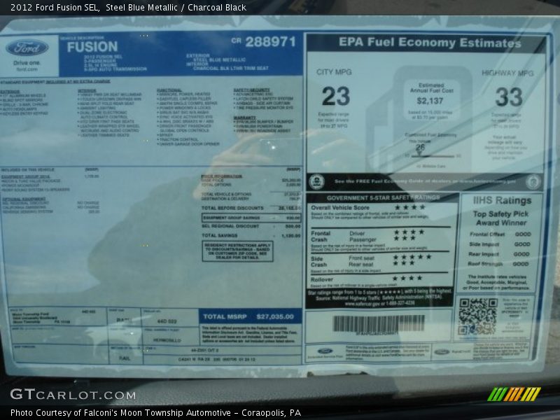 Steel Blue Metallic / Charcoal Black 2012 Ford Fusion SEL