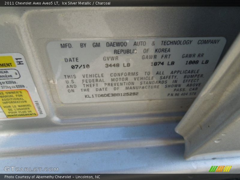 Ice Silver Metallic / Charcoal 2011 Chevrolet Aveo Aveo5 LT