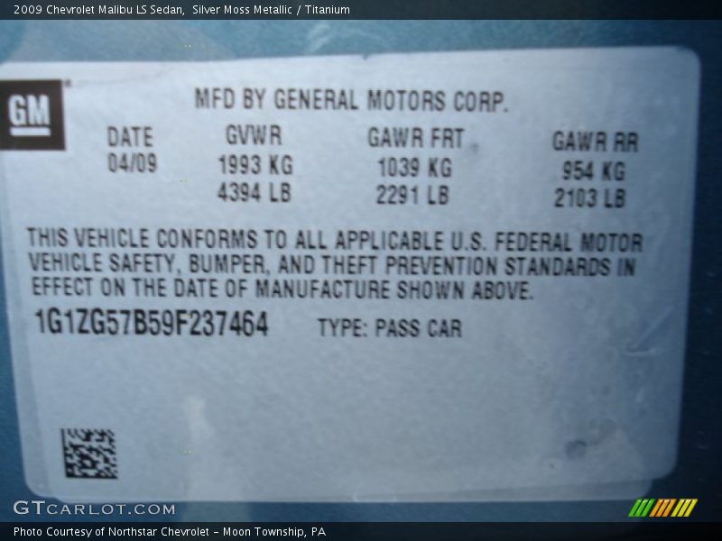 Silver Moss Metallic / Titanium 2009 Chevrolet Malibu LS Sedan