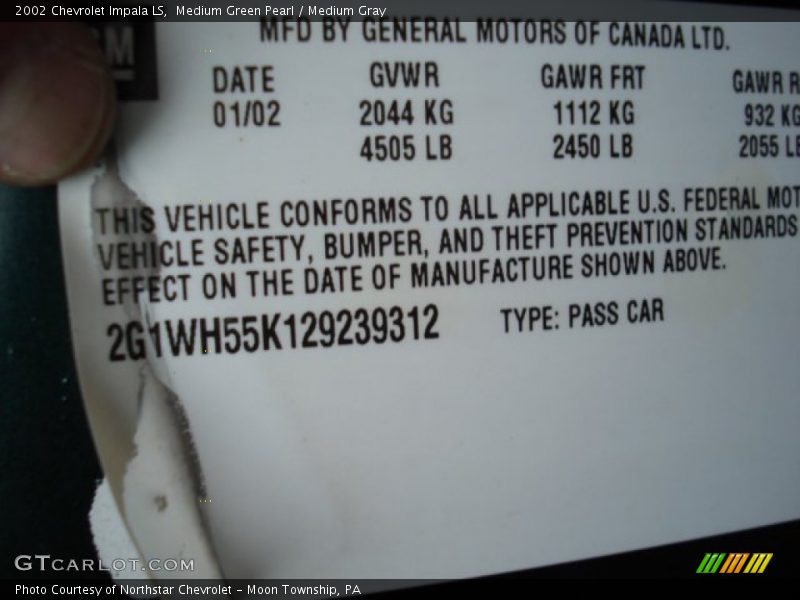 Medium Green Pearl / Medium Gray 2002 Chevrolet Impala LS