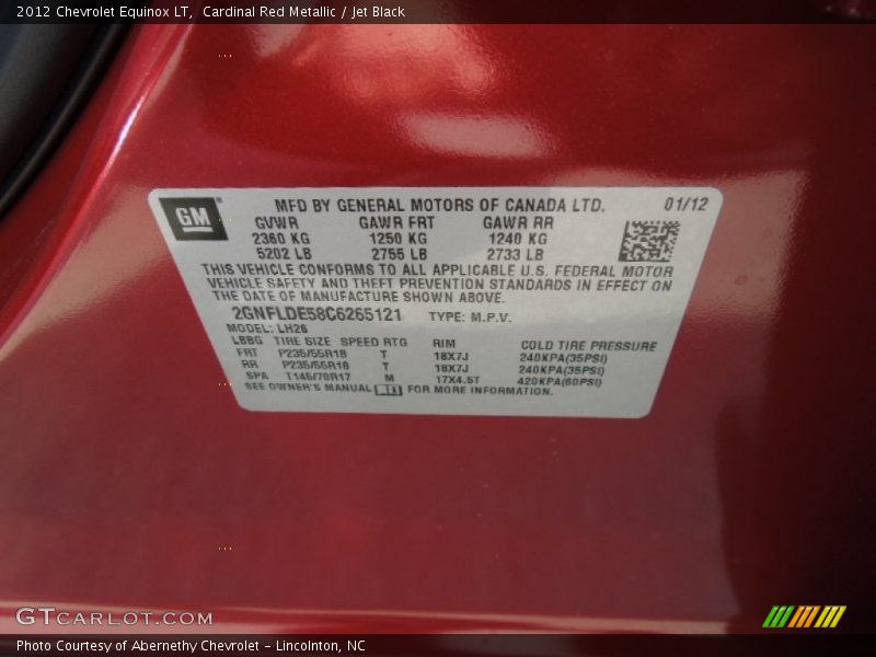 Cardinal Red Metallic / Jet Black 2012 Chevrolet Equinox LT
