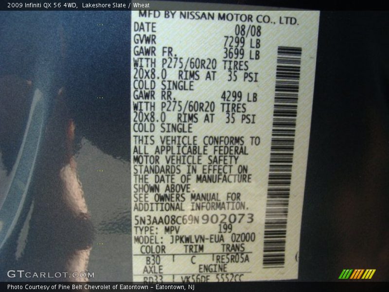 Lakeshore Slate / Wheat 2009 Infiniti QX 56 4WD