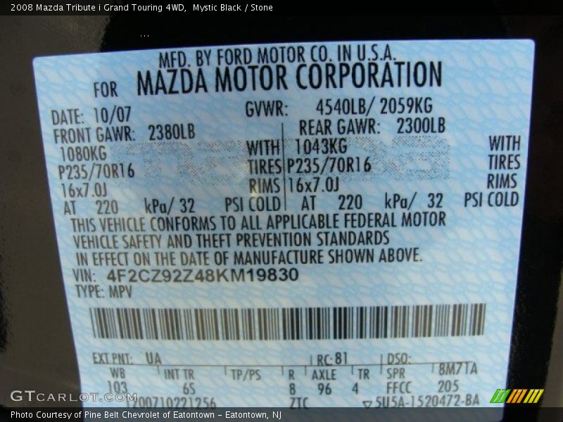 Mystic Black / Stone 2008 Mazda Tribute i Grand Touring 4WD